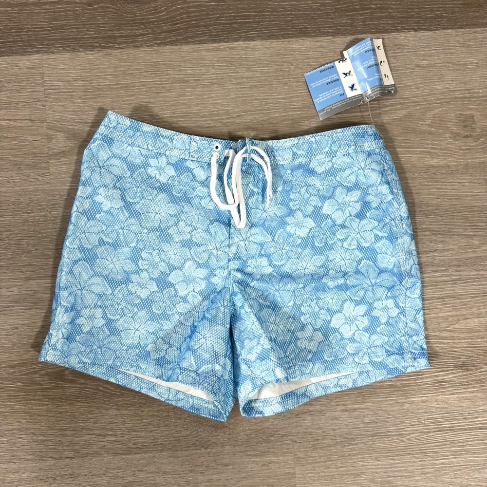 NWT TEK Gear 430 Floral Light Blue‎ Hook Loop Fly Unlined Pool Shorts Misses 6